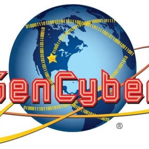 The logo shows a stylized dark blue globe, viewed prominently from above North and South America, with yellow binary code “1s” and “0s” spreading across the hemisphere like data streams. In front of the globe is the bold red stylized text “Ge...